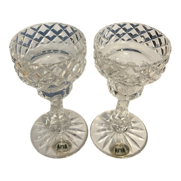 Tyrone Crystal Ireland Candlestick Holders Pair – 5.5” Cut Glass Crosscut Starbu - Picture 1 of 2